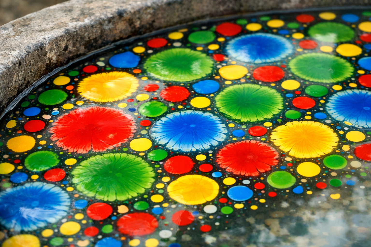 Battal tekniğiyle oluşturulan renkli ebru deseni